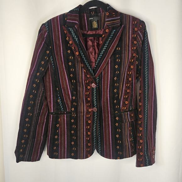 Vtg Grace Elements Corduroy Velvet Blazer Jacket Sz 10 Boho Glam Aztec - Picture 1 of 6